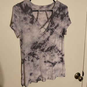 White and purple marble criss cross top